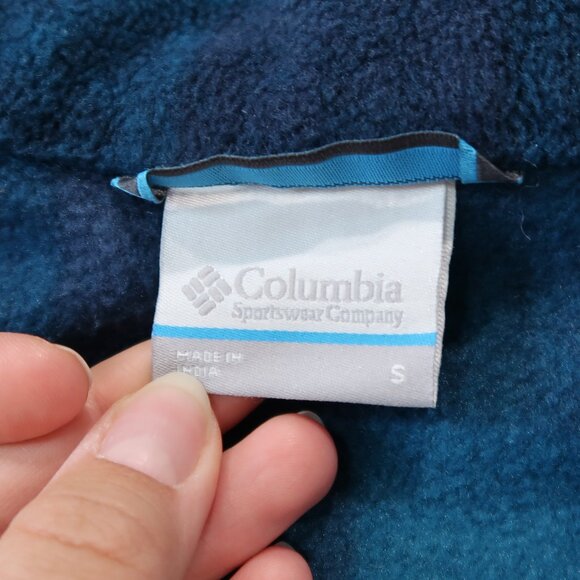 Columbia Mens Fleece Jacket Casual Drawstring Waist Zip Up Checkered Blue - Picture 10 of 16